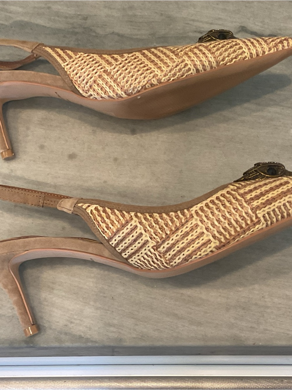 Kurt Geiger Beige Woven Pointed-Toe Slingback Pumps - Picture 9 of 12